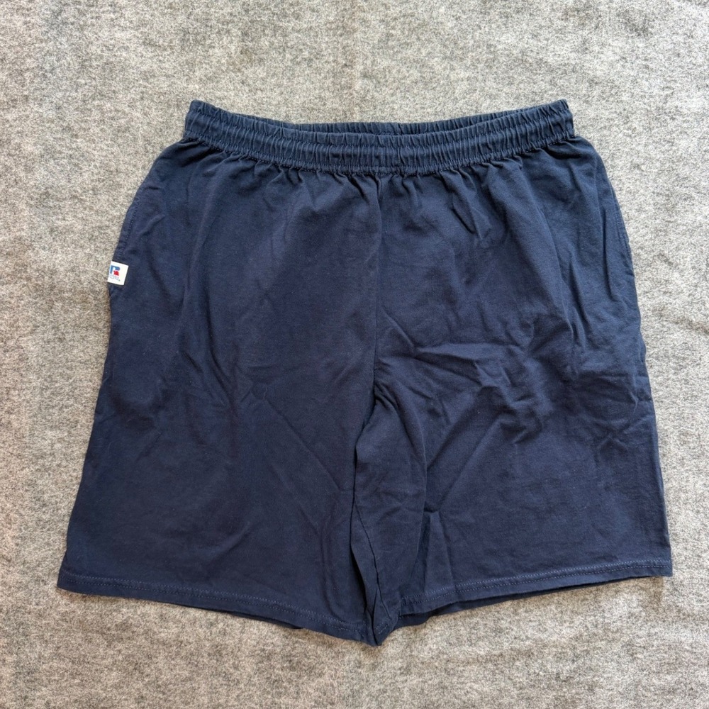 Vintage 90s Russell Athletic Mens Large Navy Blue Cotton Gym Baggy Shorts